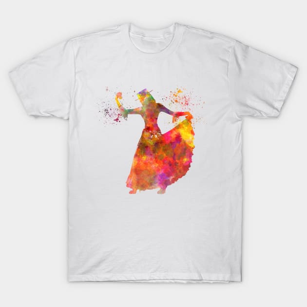 Gypsy woman dancing flamenco dancer silhouette in watercolor T-Shirt by PaulrommerArt